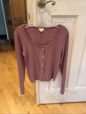 Hem & Thread Mauve Ribbed Button-Front Long Sleeve Top